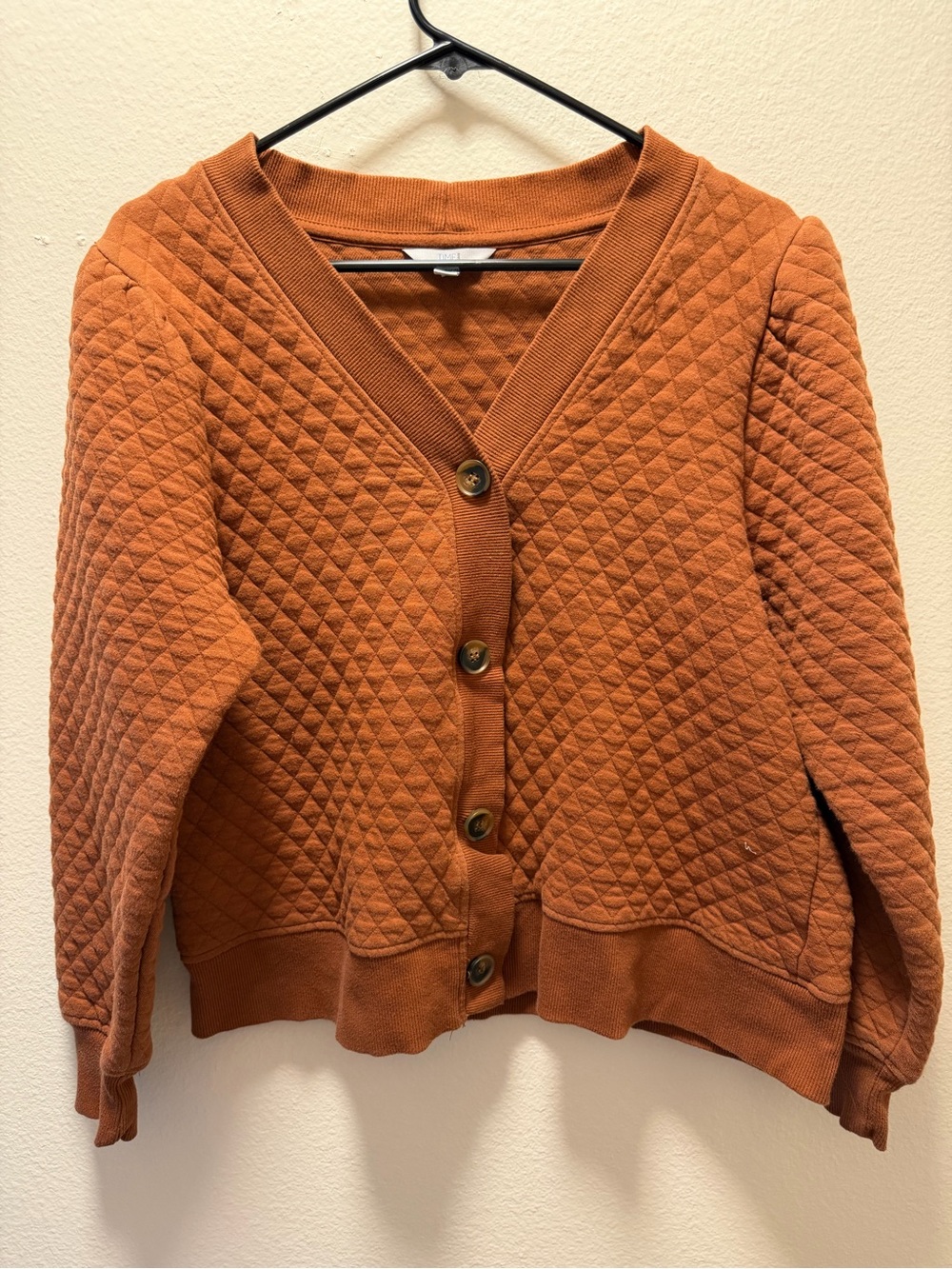 Time and Tru Quilted Burnt Orange V-Neck Button Cardigan
